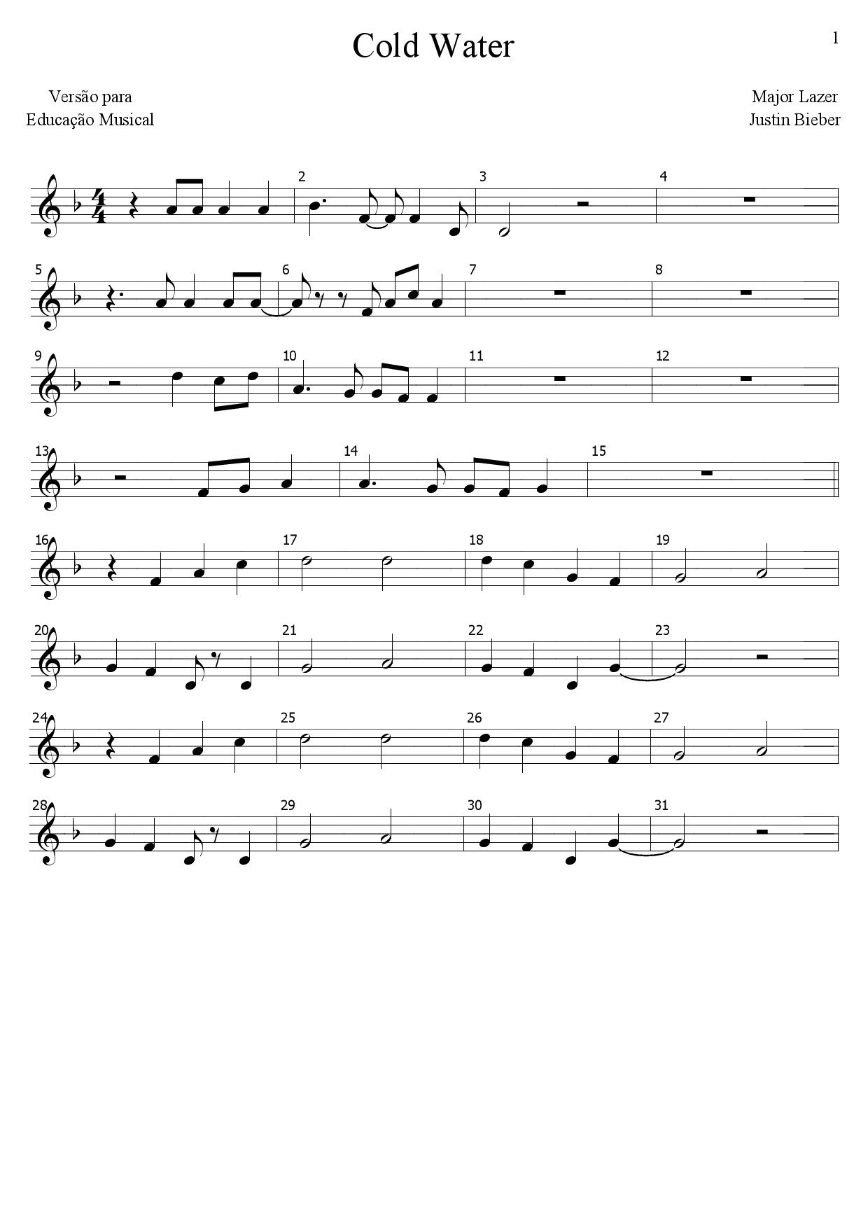 Cold Water Major Lazer Justin Bieber Partitura 1 2