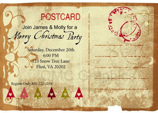 Christmas Party Invitation Card Postcard by QMCGraphics vintage