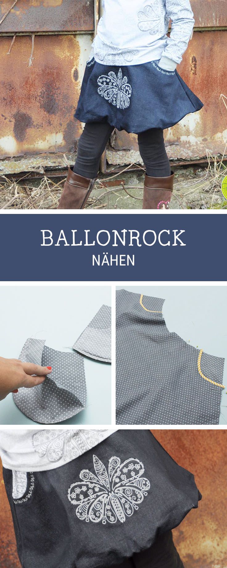 Einfache Nähanleitung und Schnittmuster für einen Ballonrock für Kinder, Rock...