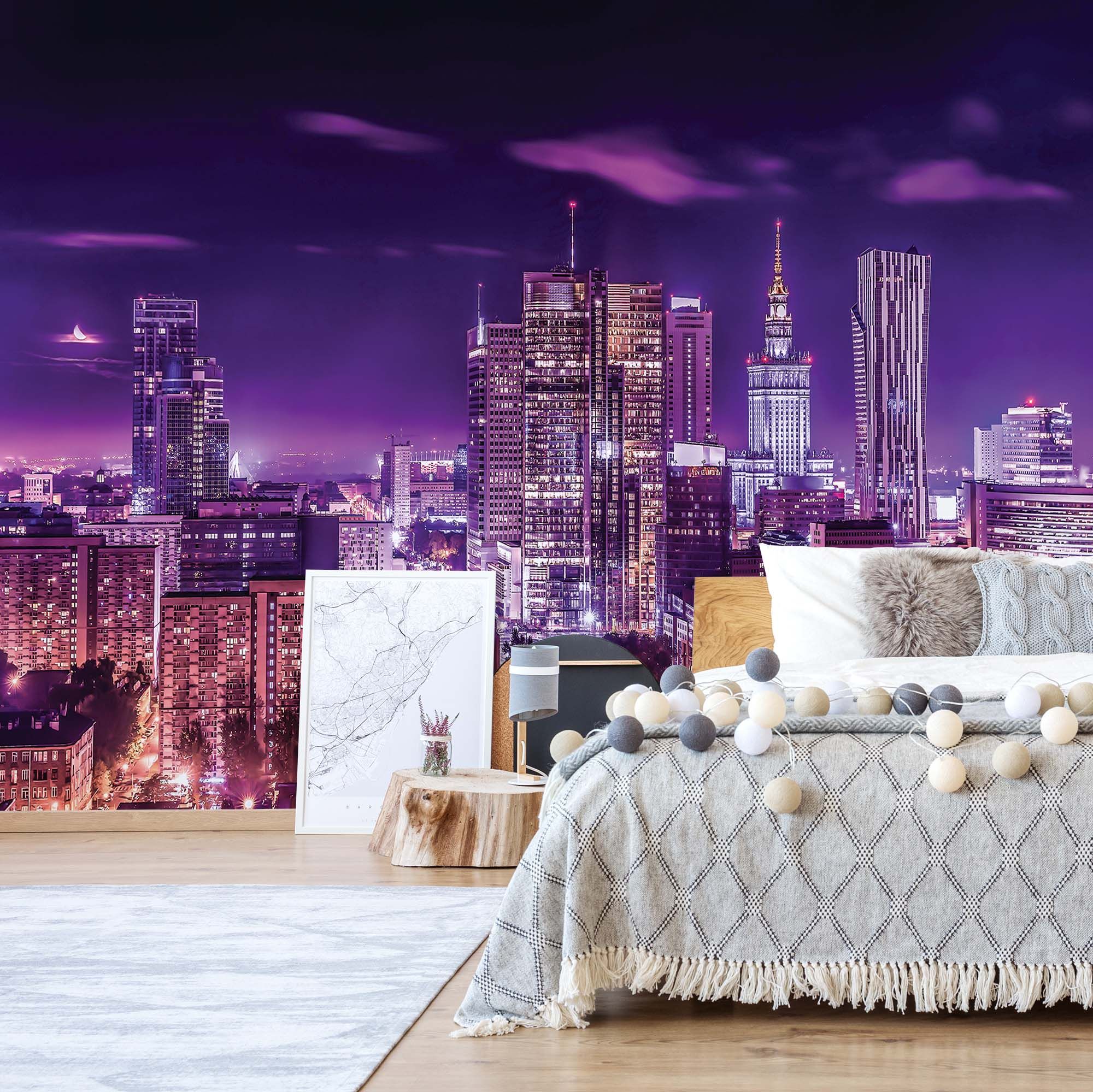 Papier Peint Photo Papier Skyline De Ville Warschau En De Nuit Mauve Papier Peint Photo Papier Skyline De Ville Warschau En De Nuit Mauve