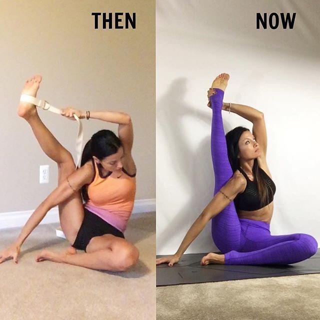 Friday motivation! It will happen - your body will open and your mind will open. Keep at it and have a positive attitude Keep telling yourself how much you love to stretch! Thanks for sharing @kiarascurasl #inflexibleyogis ・・・ I was practicing Compass Pose and I had to compare it to the first time trying this pose, (two years and a half ago) when I had to use a strap to pull the leg. It was a bit of a struggle. I didn't have any flexibility in the legs, plus no core strength. Now the hamstrings #corepilates