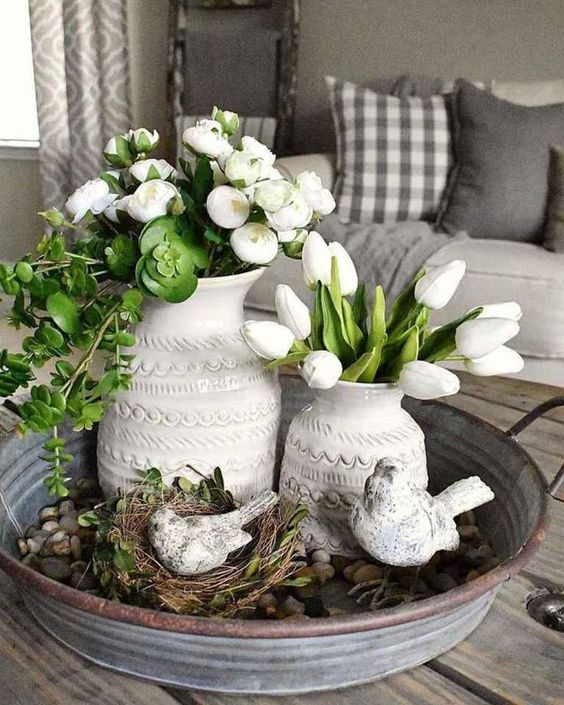 60 Stylish And Sassy Diy Farmhouse Home Décor For Amazing Interiors Spring Table Decor Spring Easter Decor Spring Decor