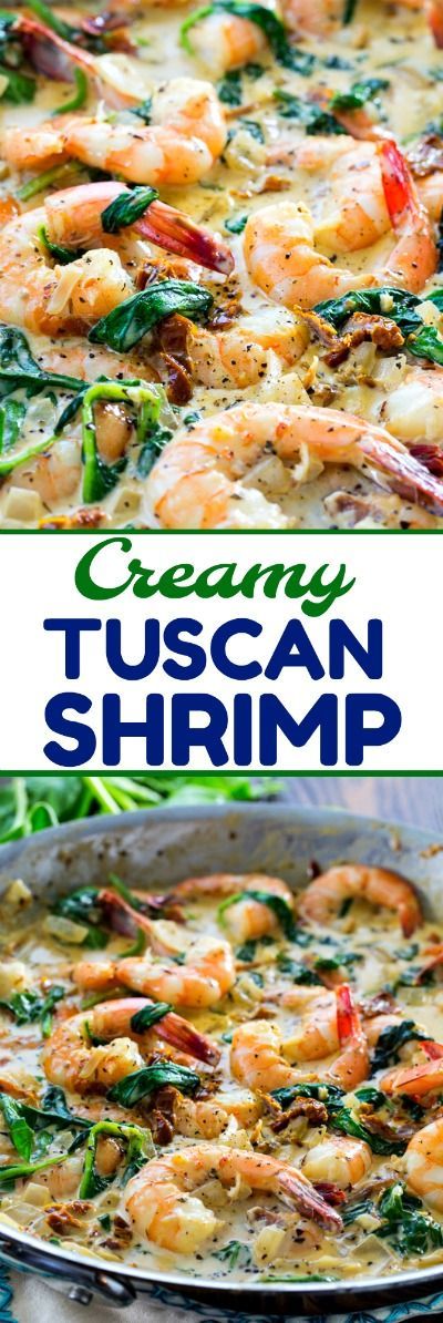 Creamy Tuscan Shrimp with sun-dried tomatoes and spinach in a creamy garlic Parmesan sauce. #shrimp #seafood #appetizer Shrimp Recipes, Fish Recipes, Pasta Recipes, Cooking Recipes, Dinner Recipes, Appetizers For A Crowd, Seafood Appetizers, Easy Seafood, Cheese Appetizers
