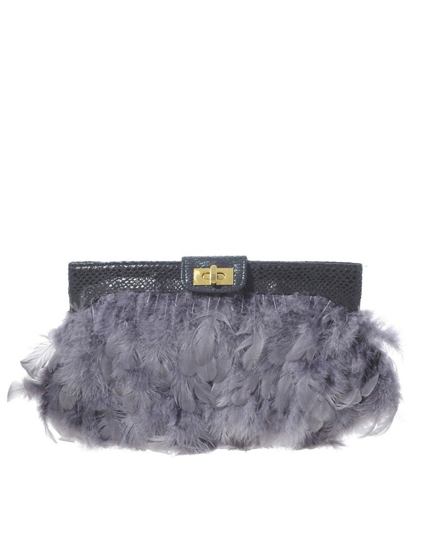 grey feather clutch bag