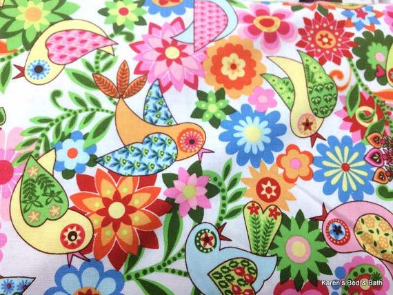 Quilting Fabric Orange Pink Blue Flowers Pale Green BG 100/% Cotton Fat Quarter