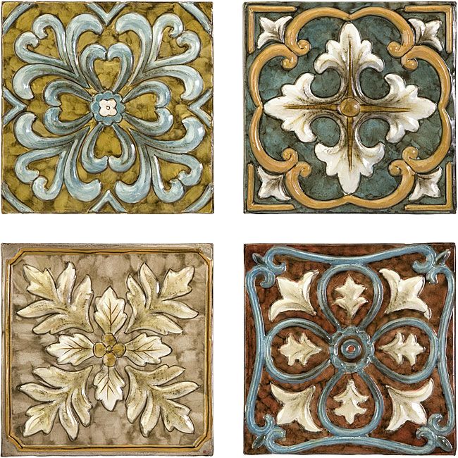 Set 4 Old Spanish Mission Rosette Design Wall Tiles Set 4 Old Spanish Mission Rosette Design Wall Tiles