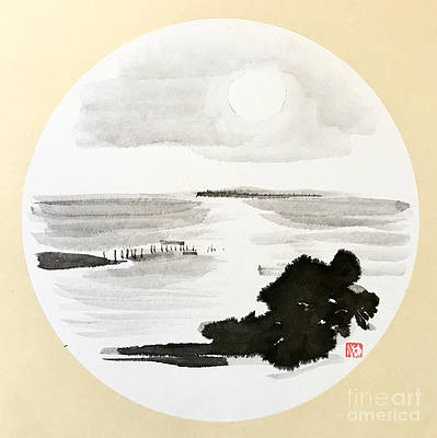 Sumi-e Landscape Painting - Hazy Moon Night by Fumiyo Yoshikawa ...