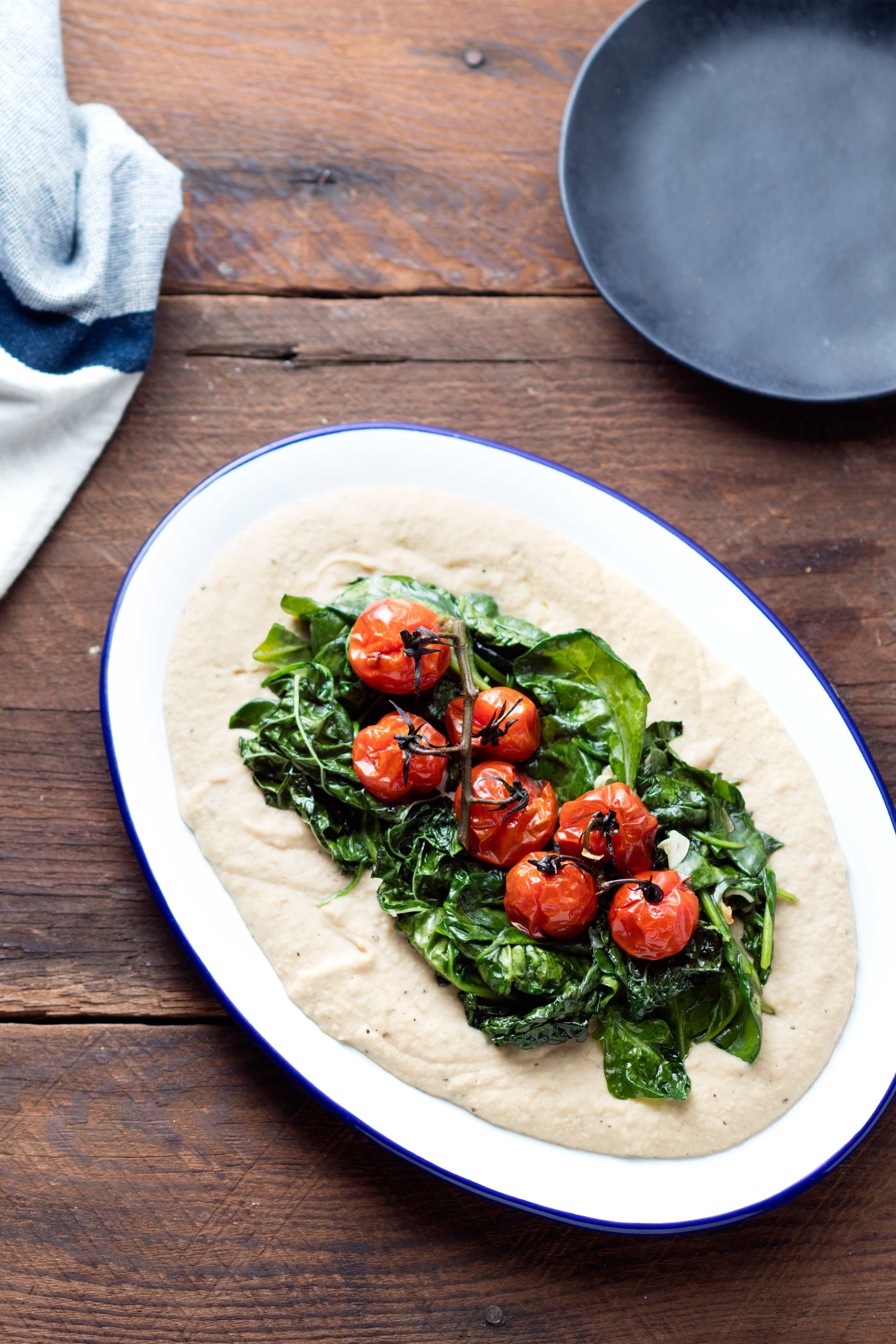 White Bean Puree With Spinach And Roasted Tomatoes White Bean Puree With Spinach And Roasted Tomatoes
