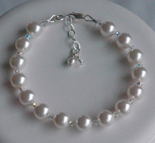 Simple Swarovski Crystal Pearl Bracelet Bridesmaids Simple Swarovski Crystal Pearl Bracelet Bridesmaids Wedding Bride Bridal Jewelry