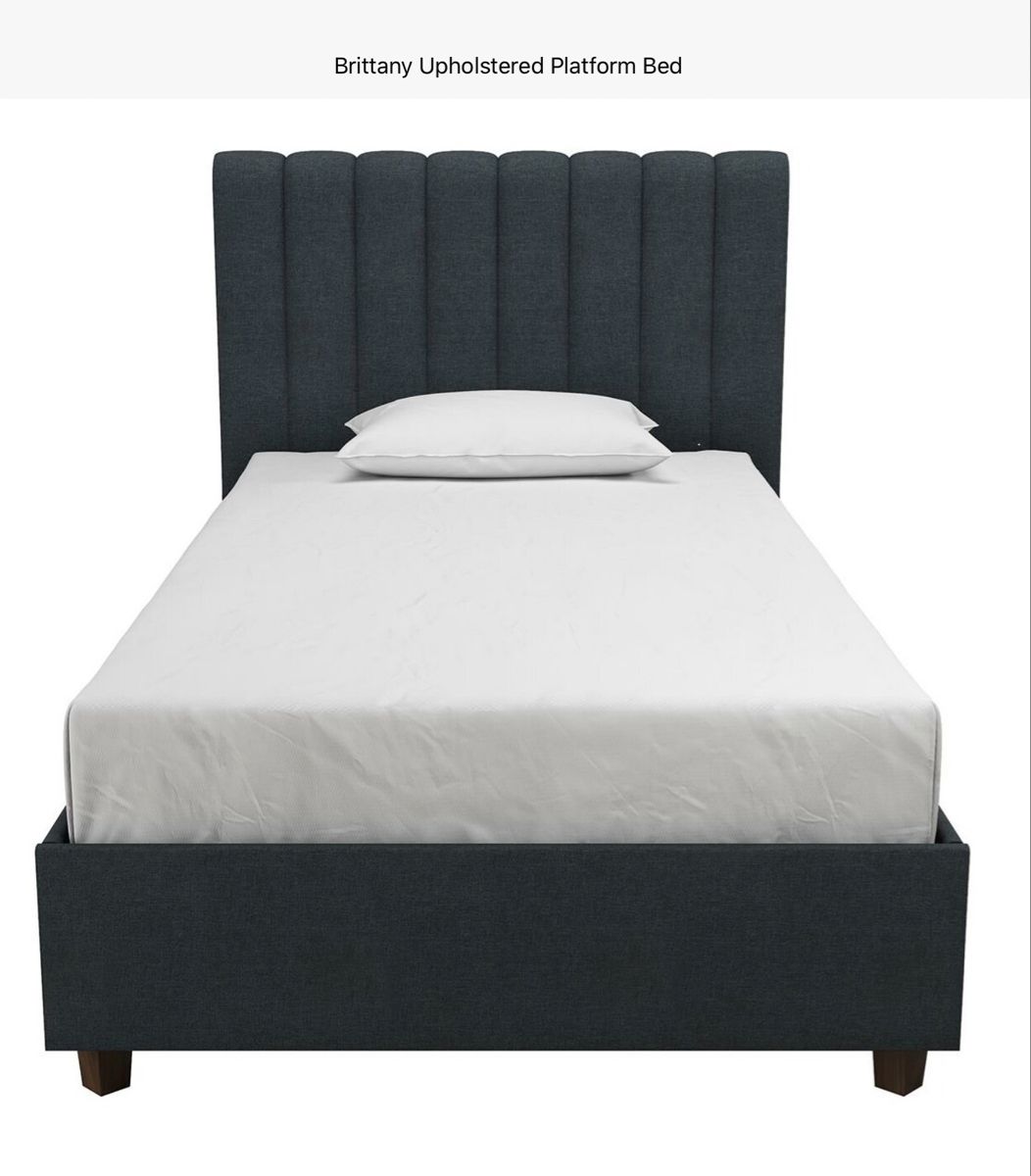 Urest Full Bed Frame//Upholstered Button Tufted Square Stitch with Headboard//Mattress Foundation//Platform Bed Easy Assembly//No Box Spring Needed//Strong Metal Slat Support,Dark Grey