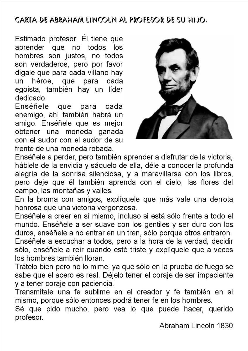 Resultado De Imagen De Carta De Abraham Lincoln Al Profesor De Su Hijo Frases De Educacion Frases Educativas Frases De Enseñanza