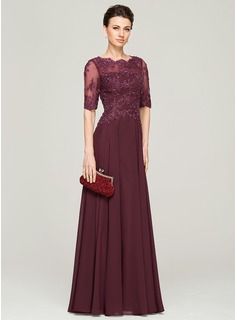 A-Line/Princess Scoop Neck Floor-Length Beading Sequins Zipper Up Sleeves 1/2 Sleeves No 2015 Other Colors Spring Summer Fall General Plus Chiffon Lace Mother of the Bride Dress Mob Dresses, Nice Dresses, Fashion Dresses, Vestidos Fashion, Mothers Gowns, Mother Of The Bride Dresses, Bridal Party Shoes, Wedding Shoes, Wedding Party