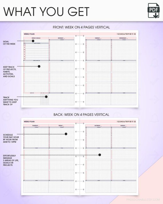 Weekly Happy Planner Printable Inserts Undated Wo4p V Weekly