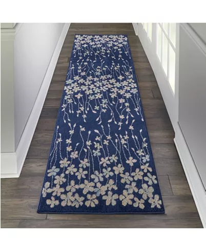 NEW Cute Long Brown Beige Blue Oval Style Laundry Room Non-Skid Floor Runner Mat