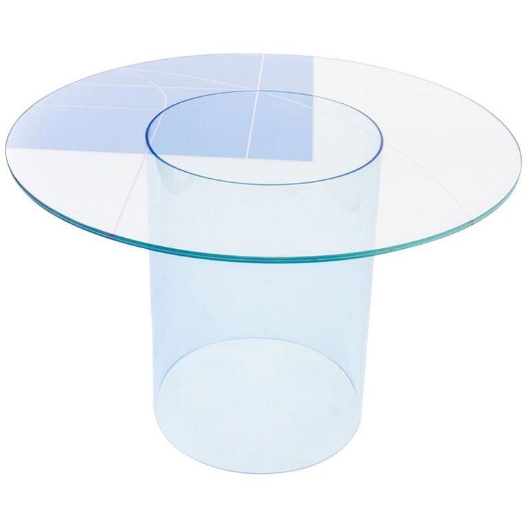 Court 1 Round Dining Table By Pieces Modern Printed Glass Top With Acrylic Base Room Bases Court 1 Round Dining Table By Pieces, Round Acrylic Table Topper