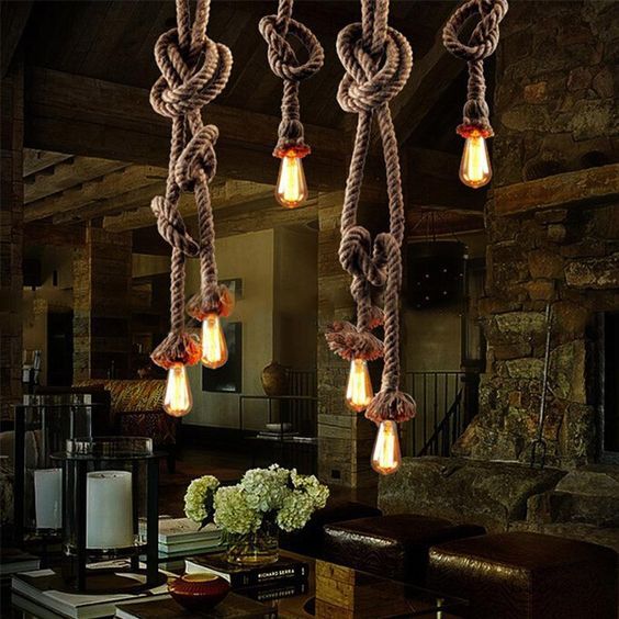 Vintage Rope Iron Ceiling Pan Pendant Lights Retro Industrial Loft Bar Hemp Rope Lamp Fixtures Lamparas Colgantes Lumin Diy Chandelier Rope Lamp Ceiling Lights