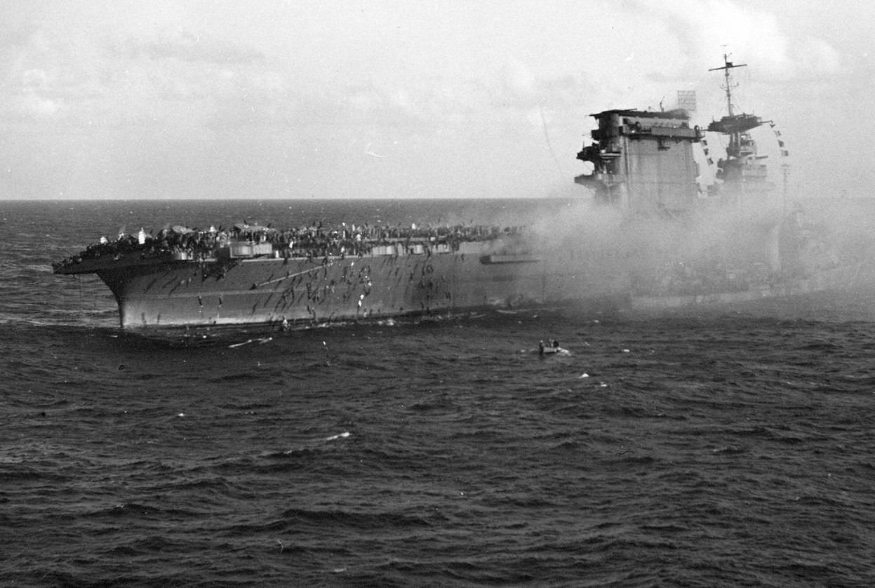 USS Lexington Ablaze During The Battle Of The Coral Sea May 1942 The uss-lexington-ablaze-during-the-battle-of-the-coral-sea-may-1942-the