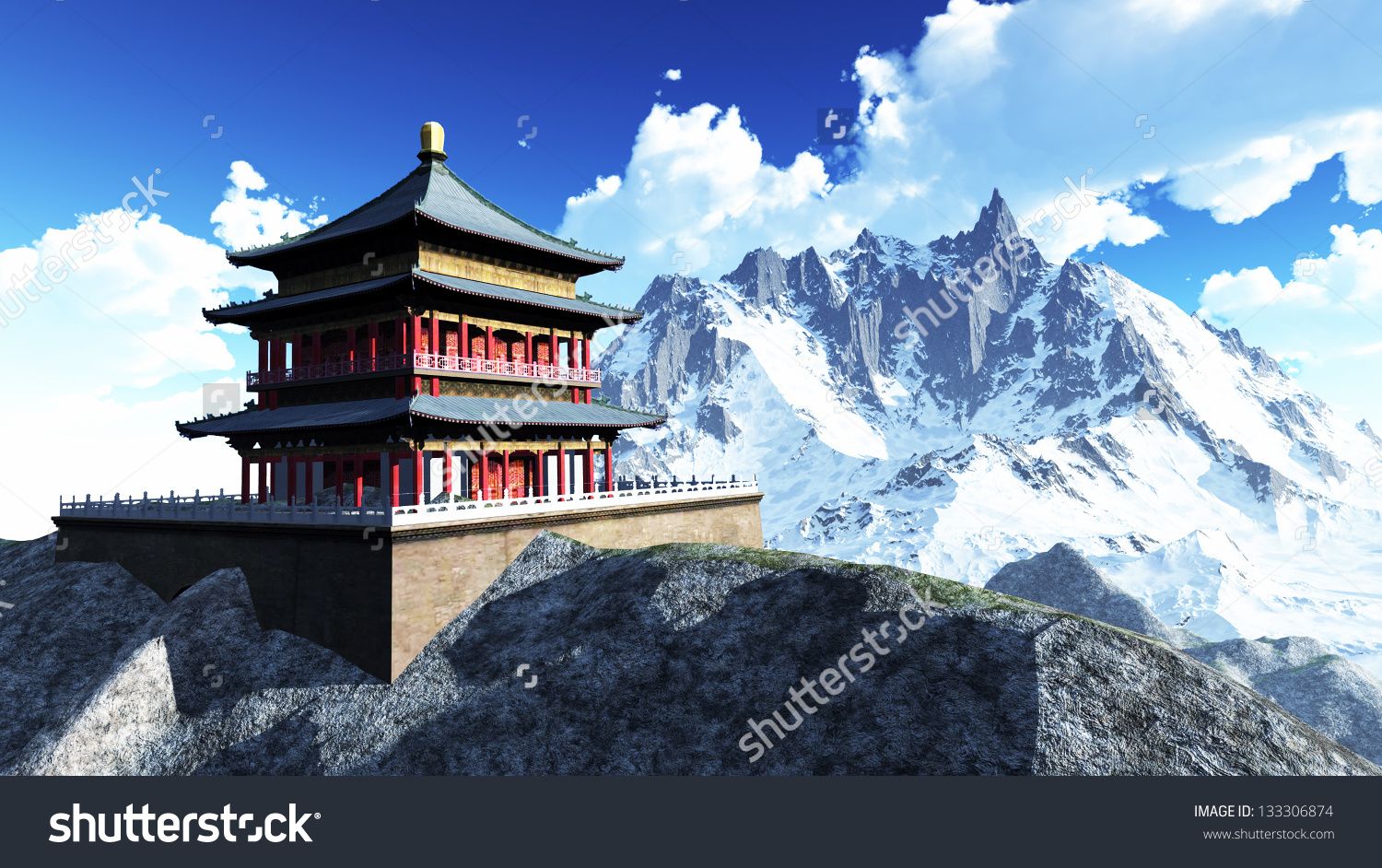 Sun Temple Buddhist Shrine Himalayas Stock Illustration
