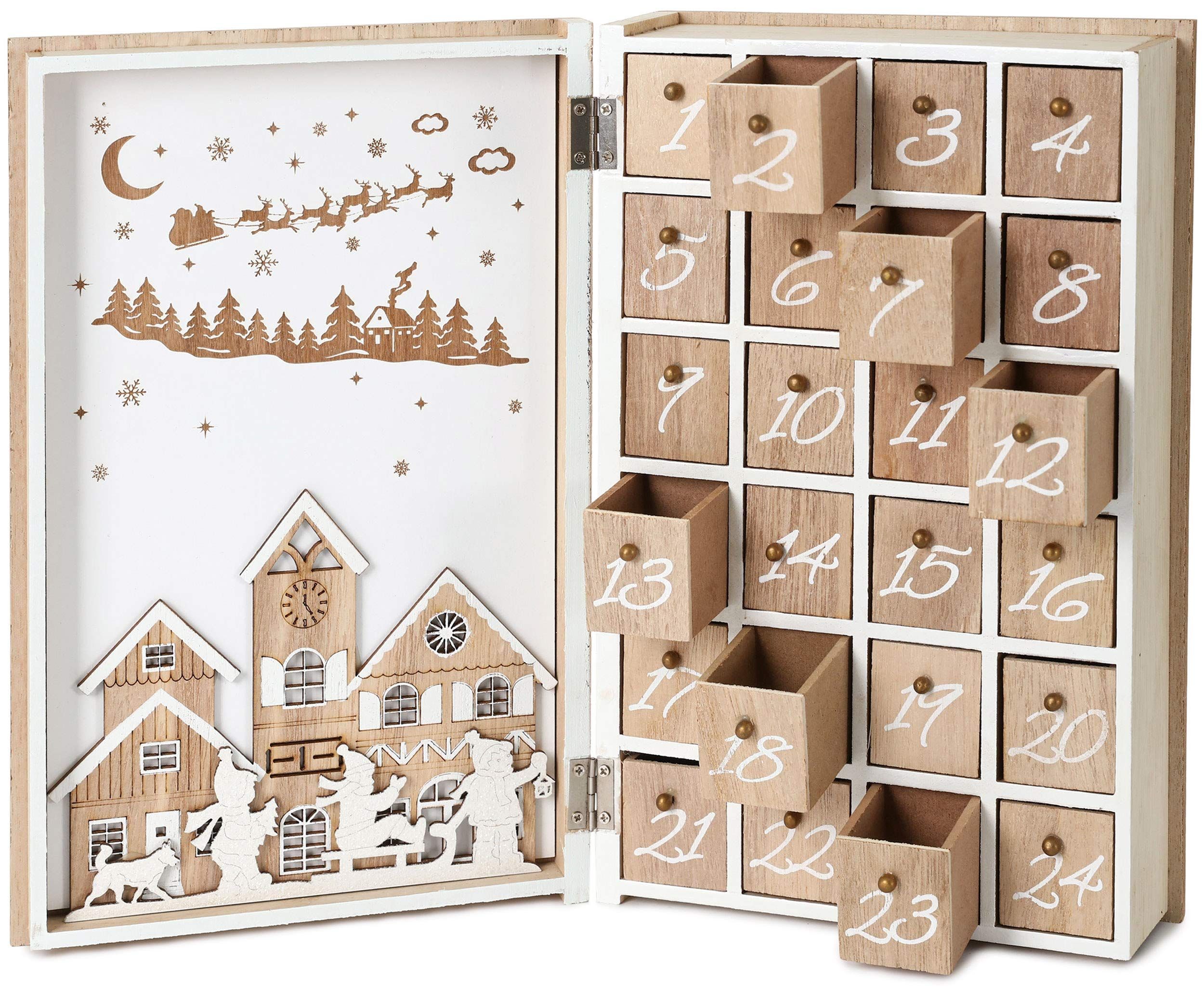 BRUBAKER Reusable Wooden Advent Calendar to Fill - Merry Christmas Book - DIY Christmas Calendar 7.72 x 2.95 x 11.81 inches