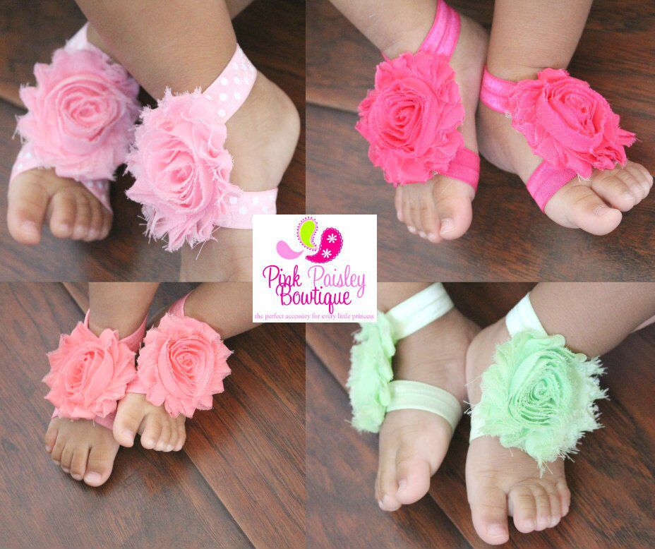 Set of 12 Qandsweet Baby and Girls Barefoots Sandals Chiffon Foot Flower Feet Accessories