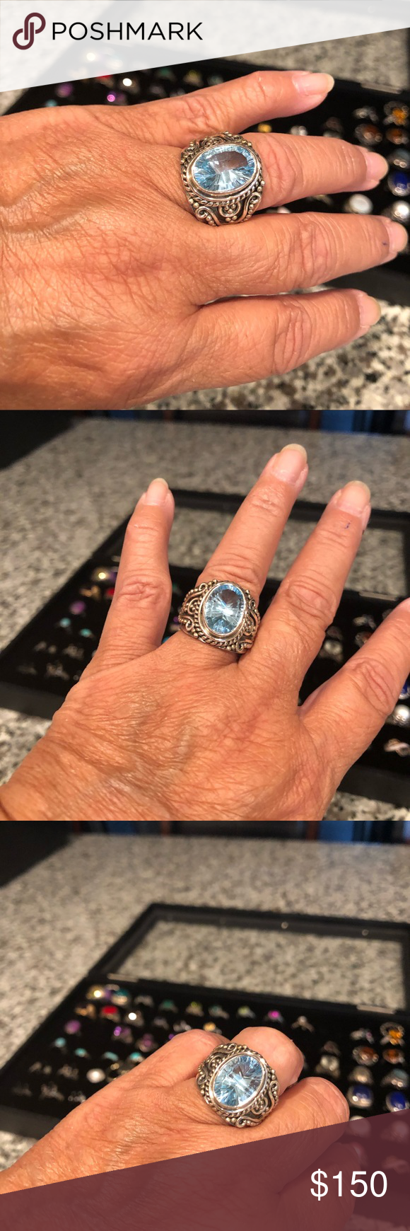 pss sterling silver blue topaz ring bali style pss sterling silver blue topaz ring bali style