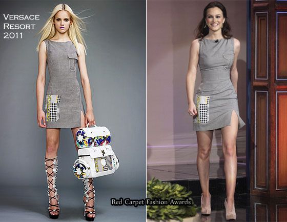 Leighton Meester In Versace Tonight Show With Jay Leno Red Carpet Fashion Awards Fashion Red Carpet Fashion White Mini Dress