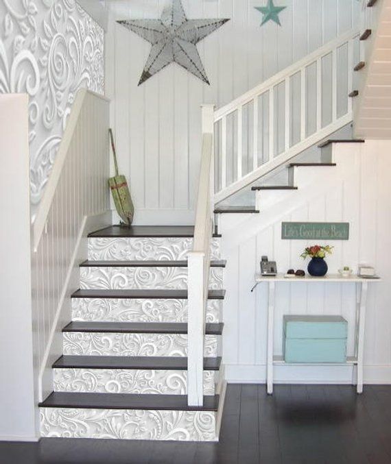 White Flowers Stairway Decoration Adhesive Vinyl S White Flowers Stairway Decoration Adhesive Vinyl S