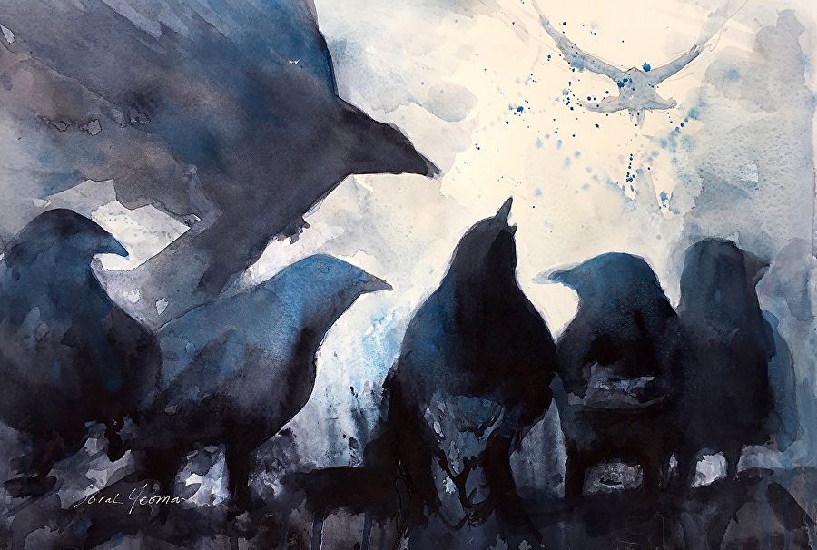 Democracy by Sarah Yeoman Watercolor ~ x | Crow art, Watercolor bird, Art