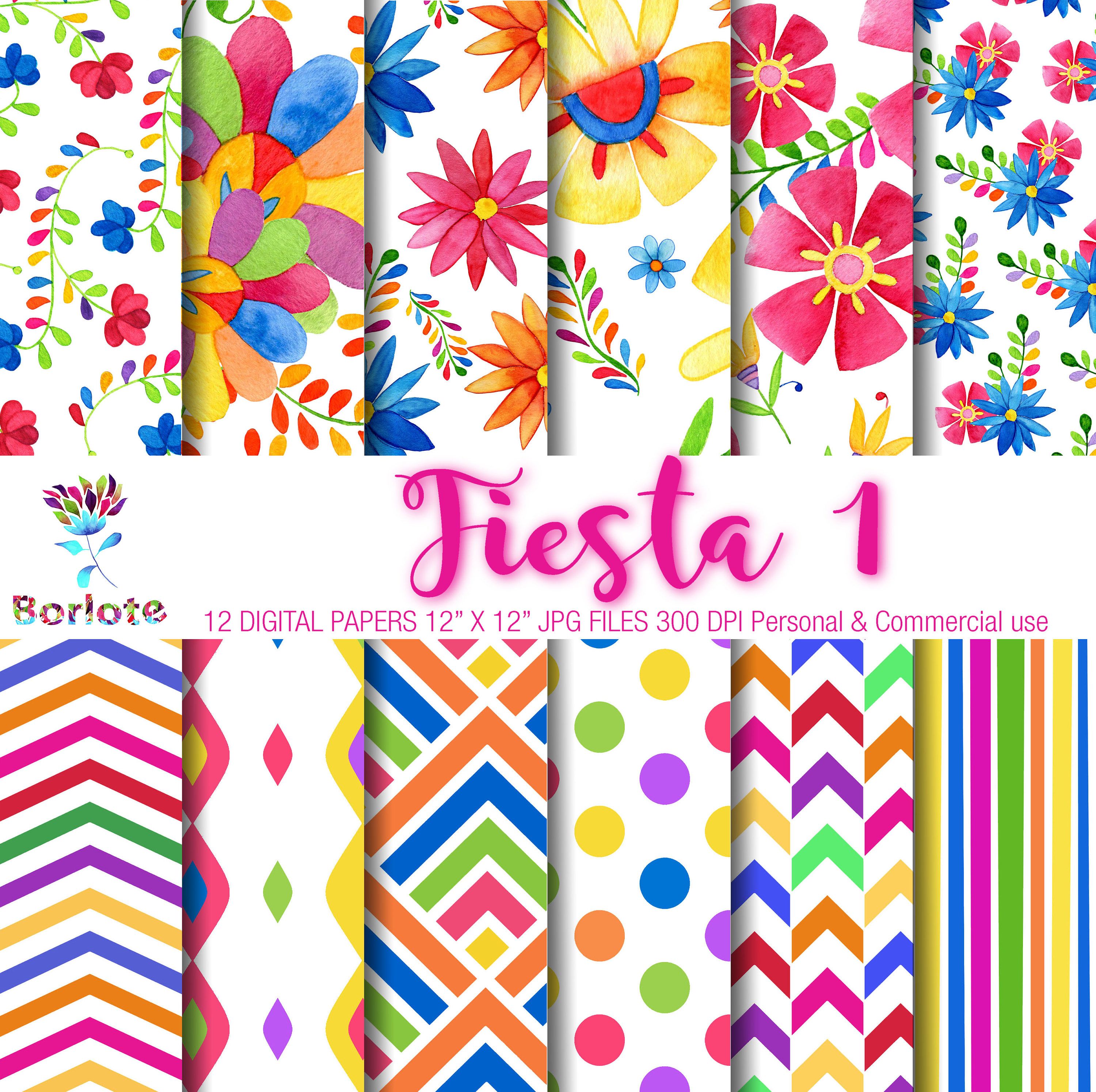 colorful patterns mexican flowers digital paper scrapbooking flower digital paper