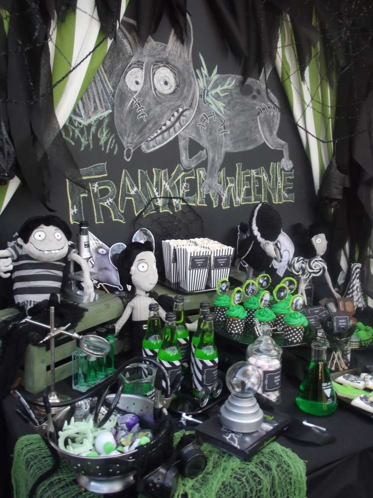 Frankenweenie Tim Burton Halloween Party Ideas Photo 4 Of 18 Catch My Party In 2021 Tim Burton Party Birthday Themes For Boys Halloween Props Diy