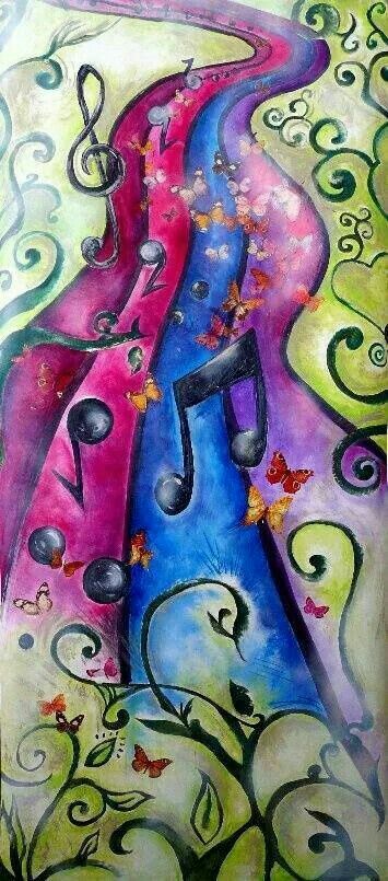 Music path prophetic art with swirly vines. Estrada ENCANT'ARTE | Music painting, Musical art, Music art