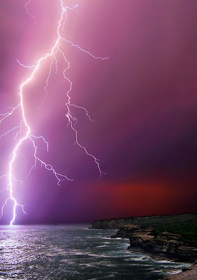 ~~In the Beginning... ~ dramatic lightning bolts, Royal National Park, New South Wales, Australia by Geoff Coleman - Landscapes~~ All Nature, Science And Nature, Amazing Nature, Beautiful Sky, Beautiful World, Stunning, Lightning Photography, Ocean Photography, Photography Tips