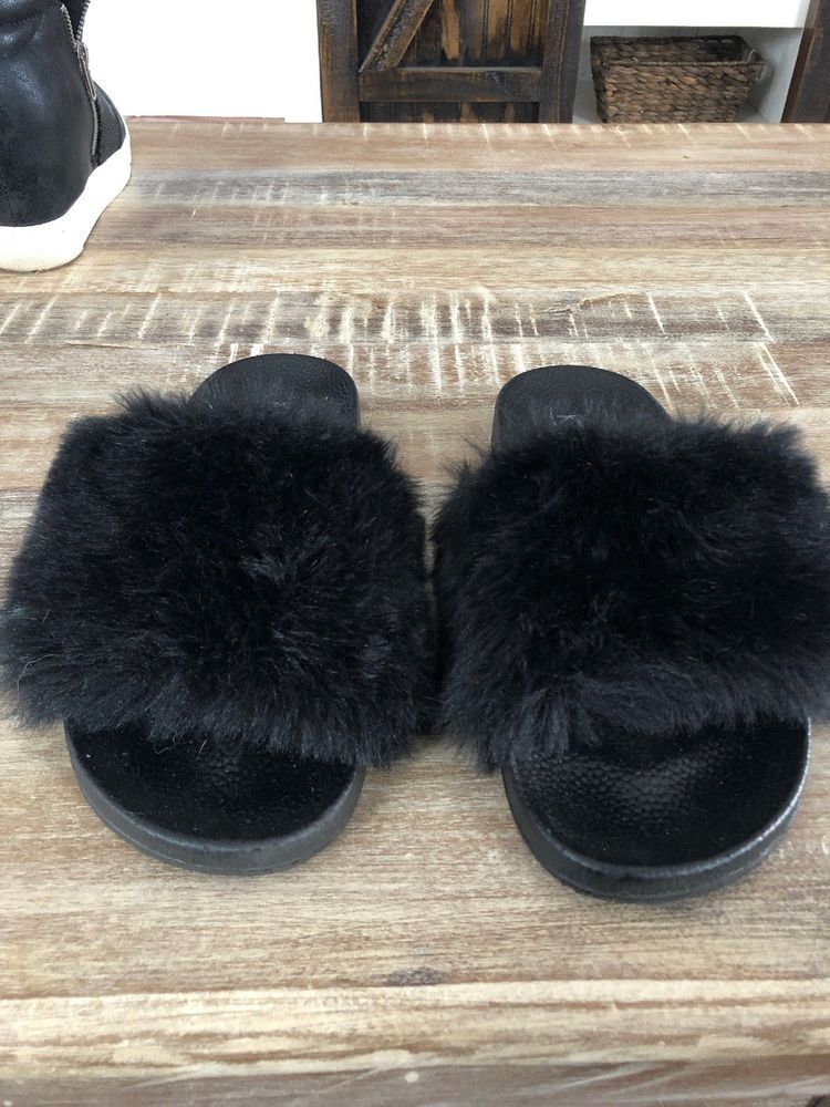Womens Flip Flops Soft Faux Fur Fuzzy Slip on Sandals Slide Slippers Flat Colors