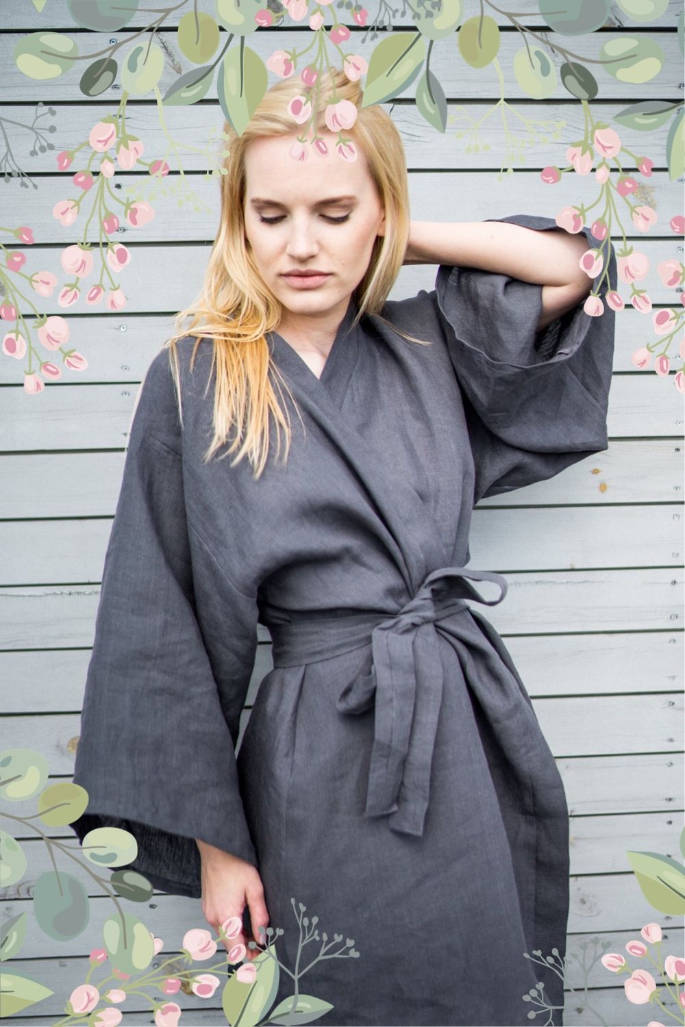 Birthday Gift Bathrobe Robe with Pockets Organic Bathrobe Linen Bathrobe Linen Kimono Linen Robe Kimono with Pockets
