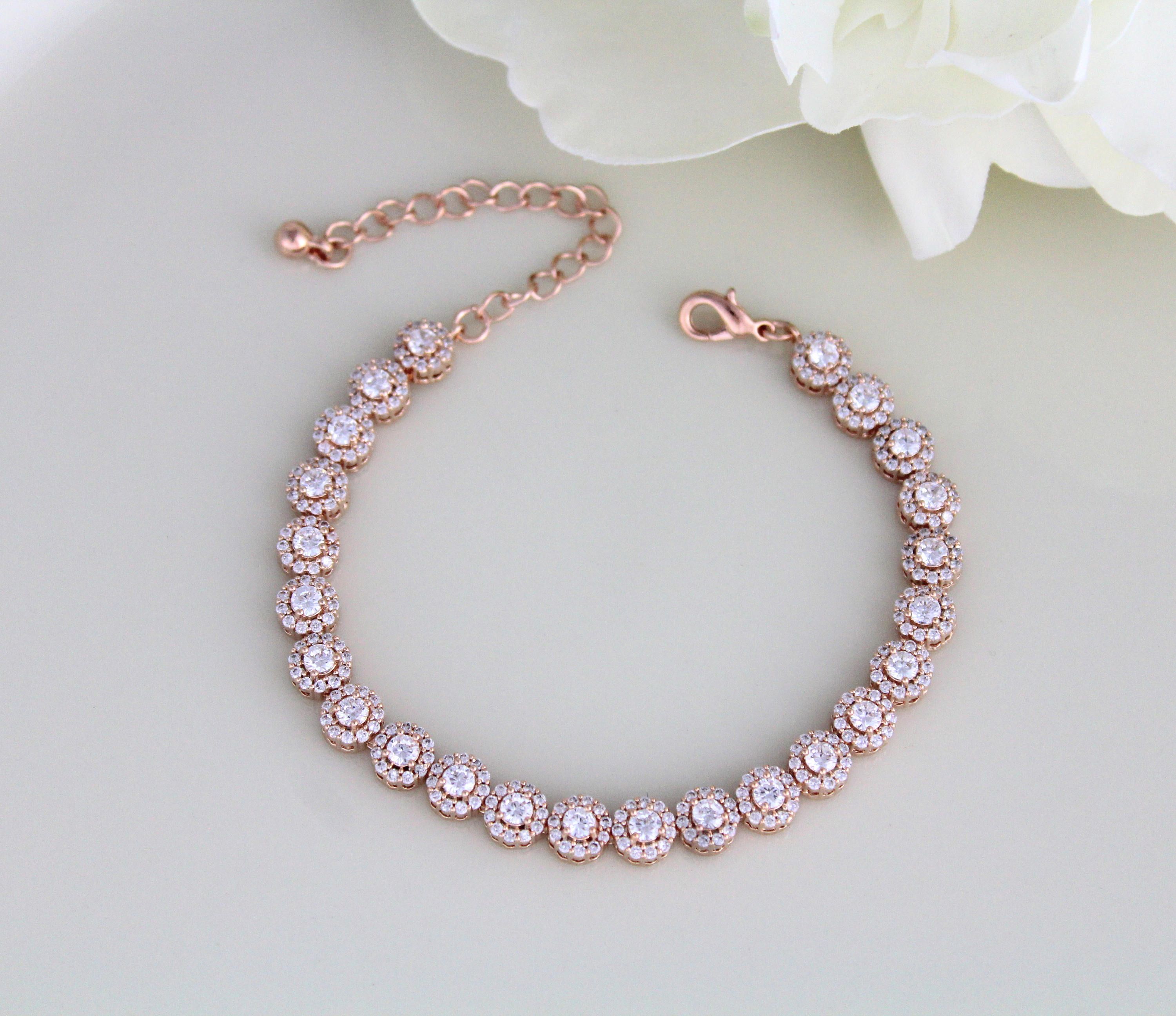 Bridal Bracelet Crystal Crystal Bracelet Wedding Bridal Bracelet Rose Gold