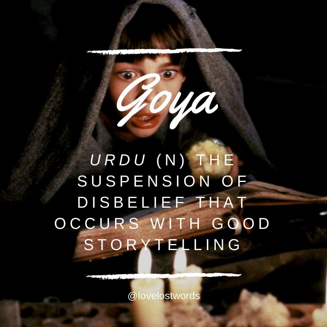 Goya Is An Untranslatable Word In Urdu That Denotes A Momentary Suspension Of Disbelief Which Occurs When Fantasy I Words Word Of The Day The Neverending Story Goya Is An Untranslatable Word In Urdu That Denotes A Momentary Suspension Of Disbelief Which Occurs When Fantasy I Words Word Of The Day The Neverending Story
