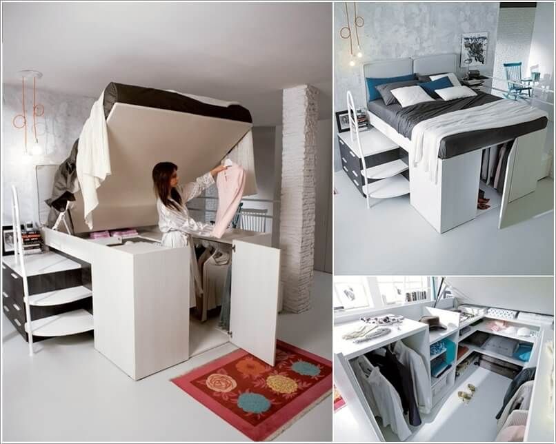 7 Cool and Clever Alternatives to a Closet 1 Bed Design Modern, Living Room Design Modern, Living Room Designs, Decor Interior Design, Interior Decorating, Furniture Design, Small Apartments, Small Spaces, Small Space Solutions