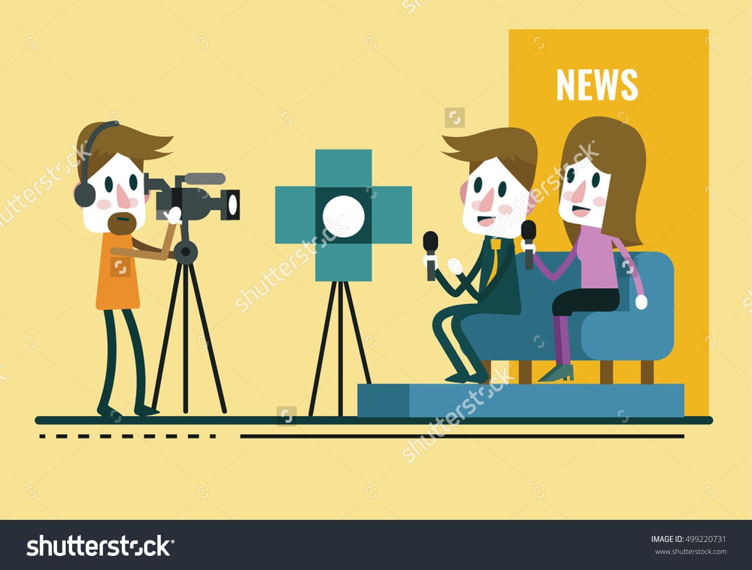 Reporter Interview With Journalist And Interviewer In Studio