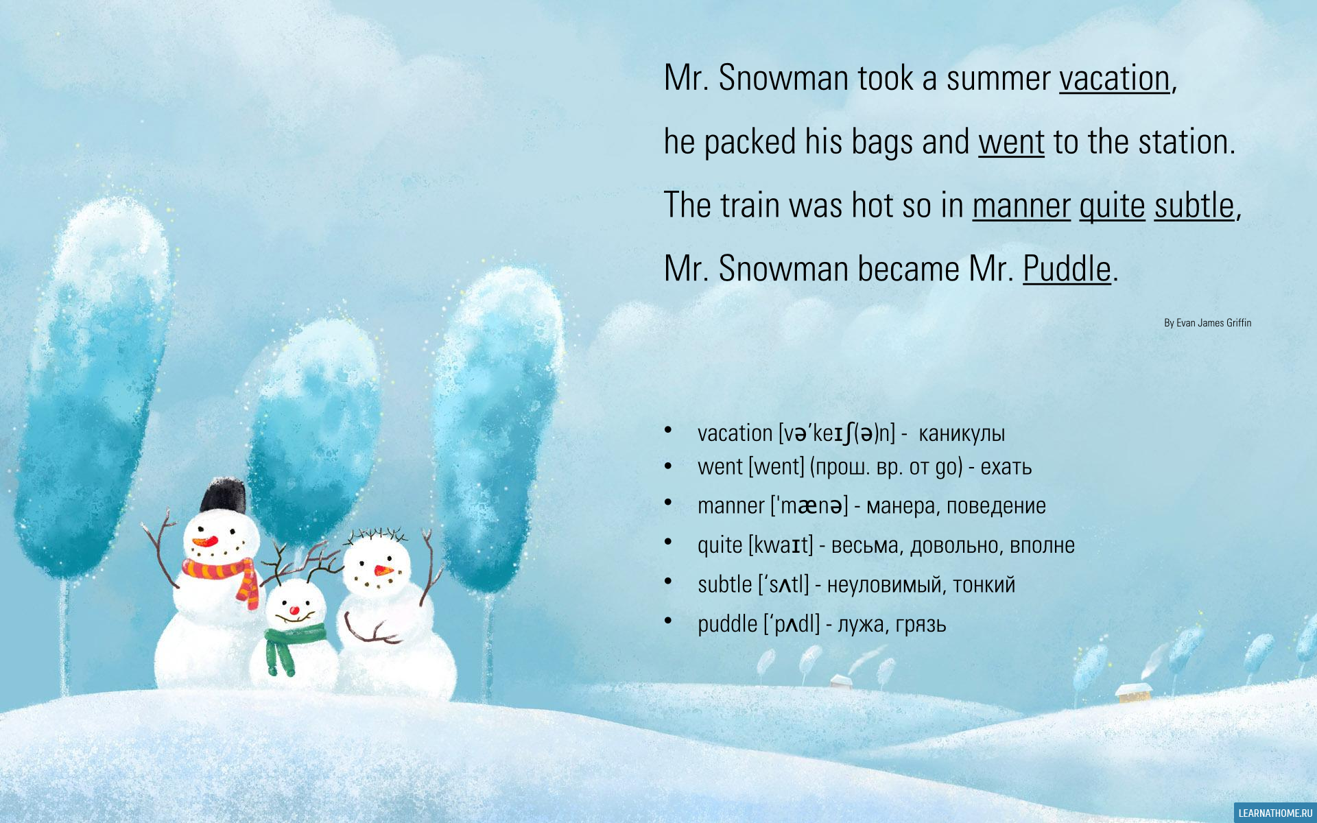 Mr. Snowman English wallpaper, English, Vocabulary