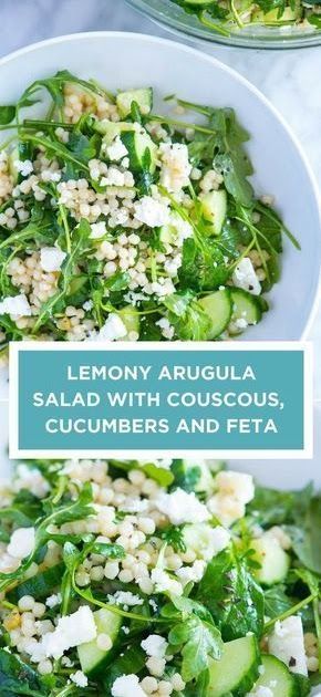 Healthy Recipe | Lemony Arugula Salad with Couscous, Cucumbers and Feta #healthyrecipes