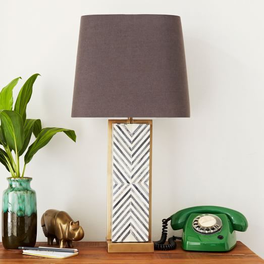 Modern Table Lamp Chevron Gray Design Square Shade New Free Shipping Lamp Modern Lamp Table Lamp