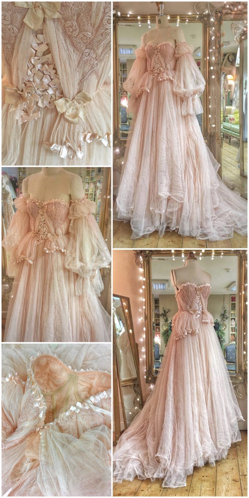 Blush Tulle and Lace Wedding Dress with Detachable Sleeves