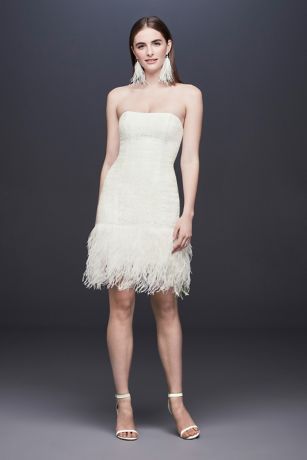 Strapless Lace Wedding Dress With Ostrich Feathers Style Ds870043