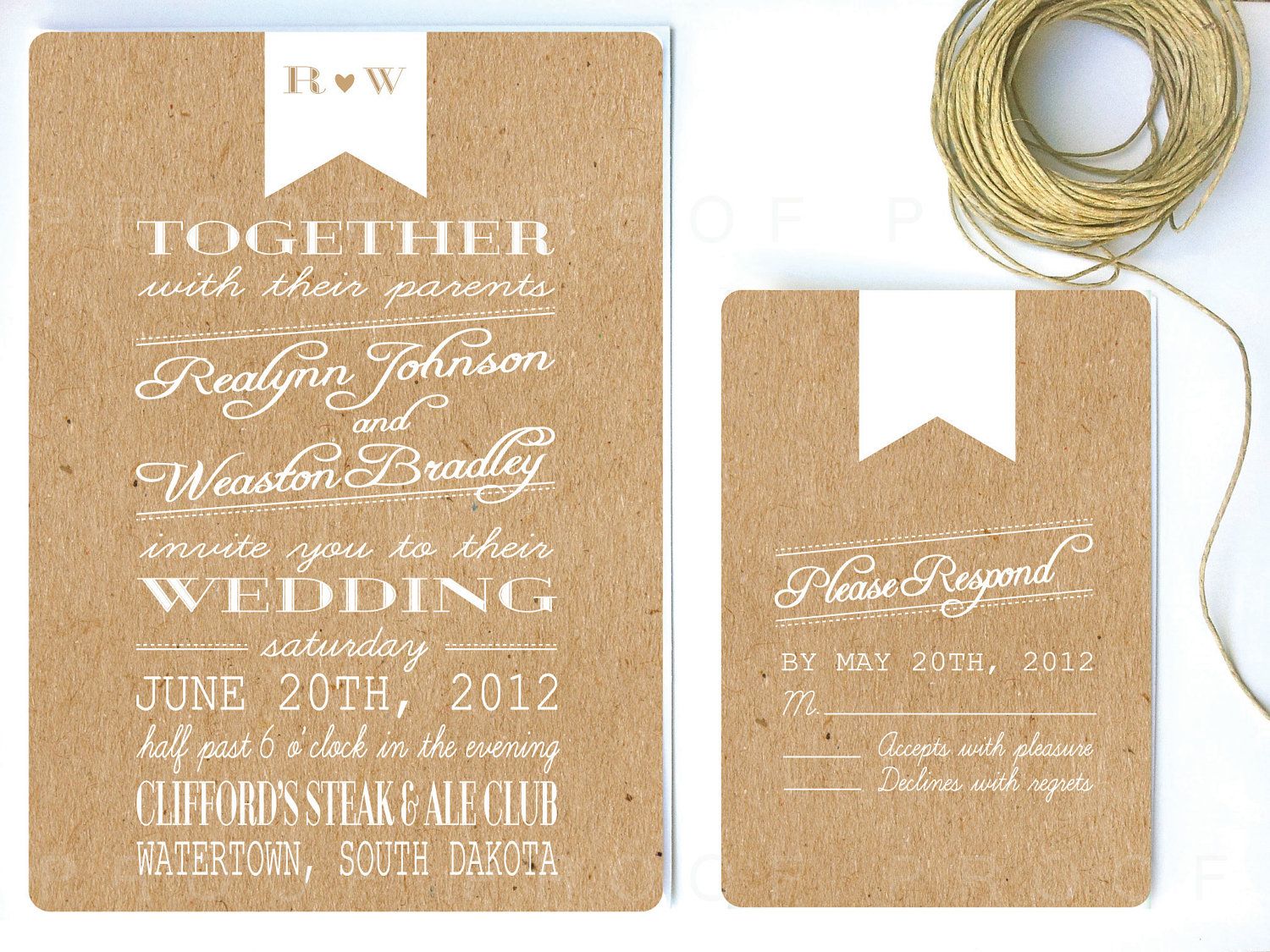 Wedding Invitation White Ribbon & Kraft Paper by twigsprintstudio | Wedding Invitations | Pinterest | Kraft paper White ribbon and Weddings