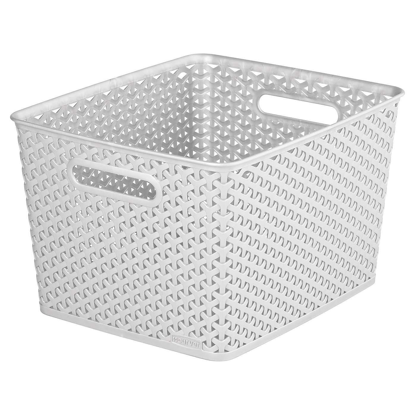 Large Grey Curver Rattan Style Basket with Lid