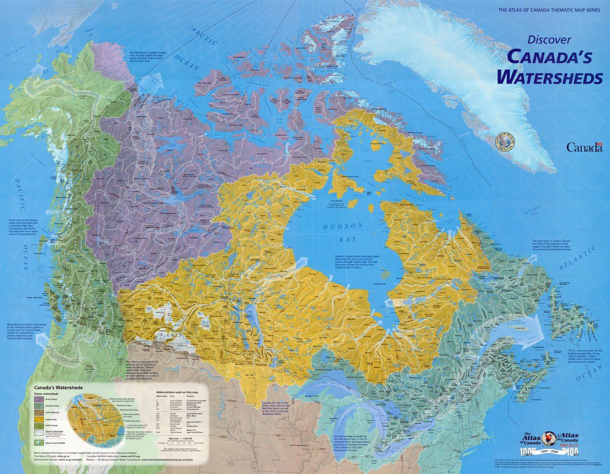 download full size detailed poster map showing canadas watersheds