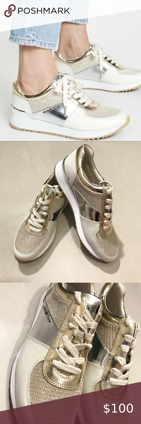 Michael Kors MK Allie Gold Silver Trainer Sneakers Michael Kors Womenâs MK Allie Gold Silver