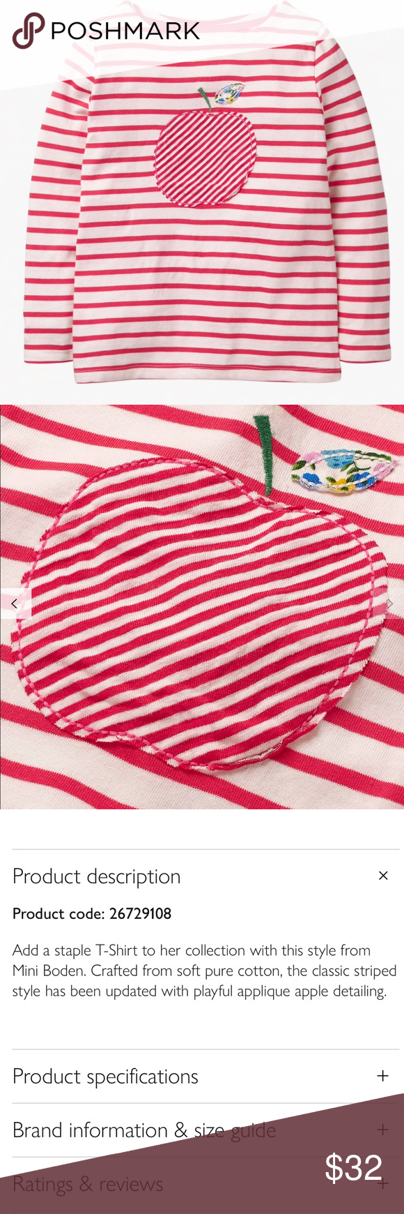 Mini Boden Girls Apple Breton Shirt Mini Boden Girls Apple Breton Shirt Classic ...