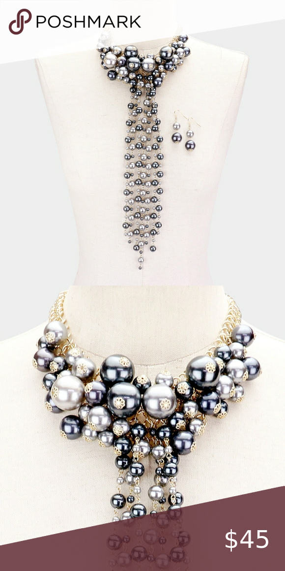 Statement Pearl Strand Beaded Bead Cluster Vine Fringe Bib Long Necklace Chunky Statement Pearl Strand Beaded Bead Cluster Vine Fringe Bib Long Necklace Chunky