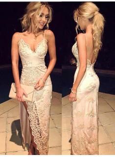 Sequin Prom Dress Champagne Strap